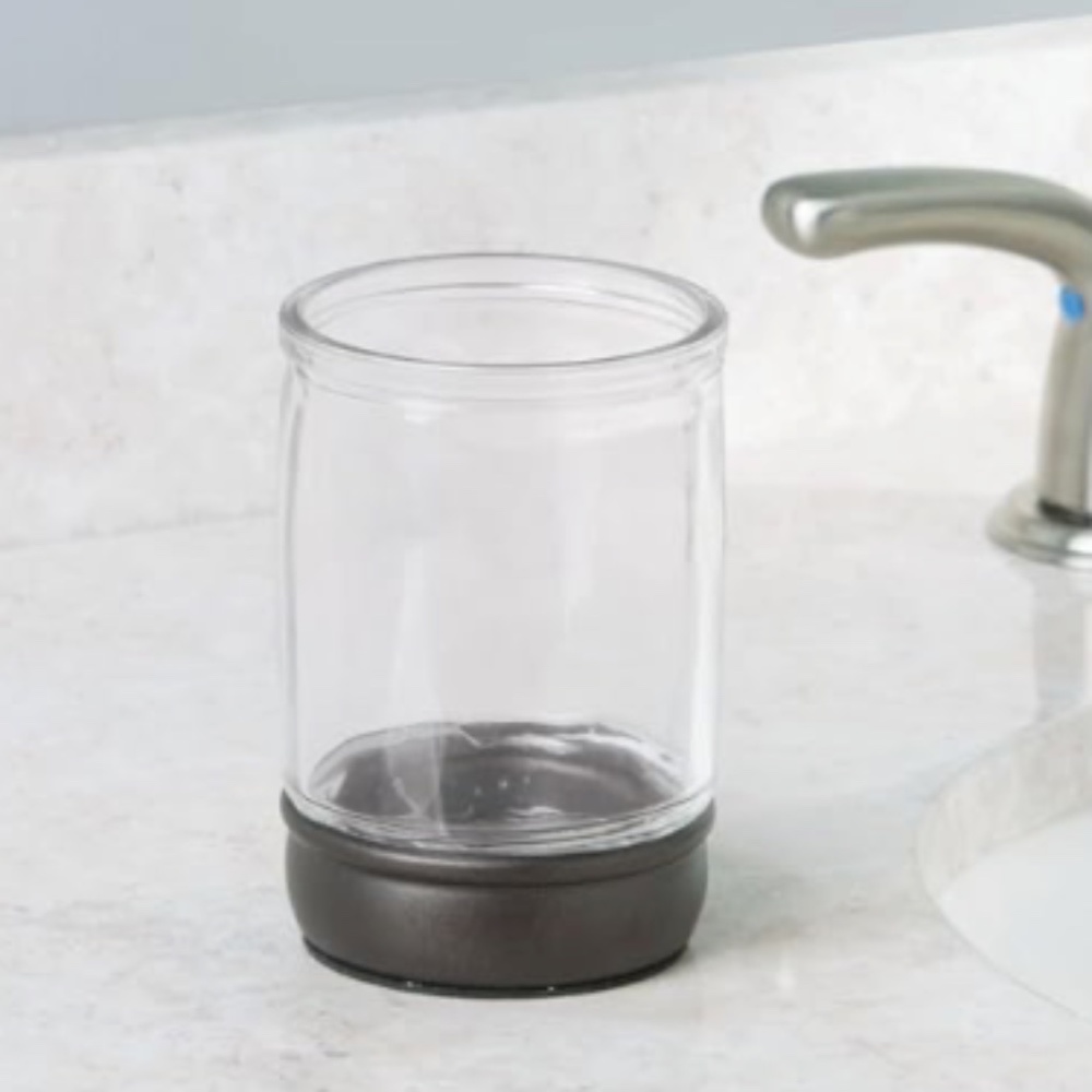 Set of 2 Heavy Glass Bronze/Clear Glass Bathroom Cups